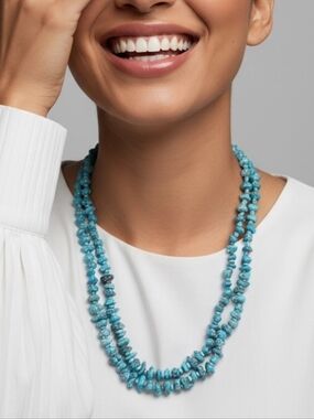 Native American Southwestern Turquoise Double Strand Necklace Nuggets-Heshi Bead